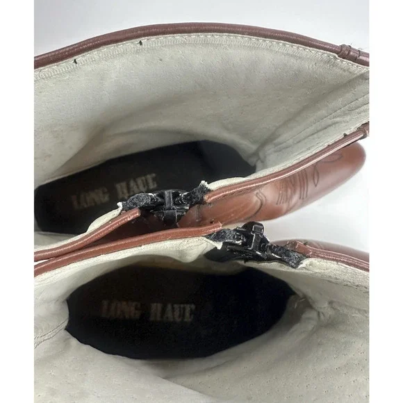 *Flaw Long Haul Mens Leather Cowboy Boots Sz 10M Western Zip Ankle Riding Brown - Picture 12 of 16